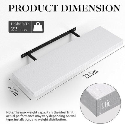 BAYKA Floating Shelves - Rustic White Wood Wall-Mounted Display Shelf | 22.5 Inches, 22 lbs Capacity