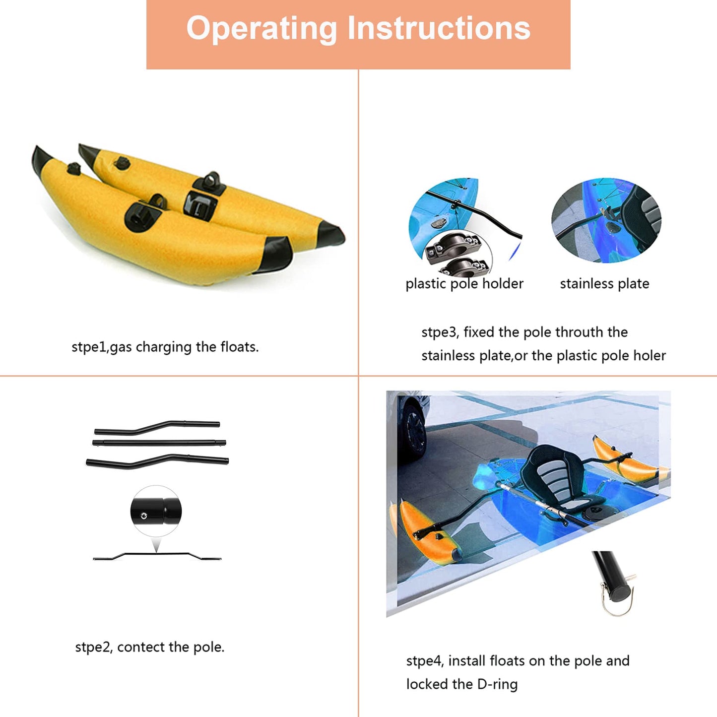 ZAWELIYO PVC Inflatable Kayak ger Portable Kayak Stabilizers Balancing Canoe ger Kitwith Sidekick Arms Rod Balancing Boat Accessory (Yellow)