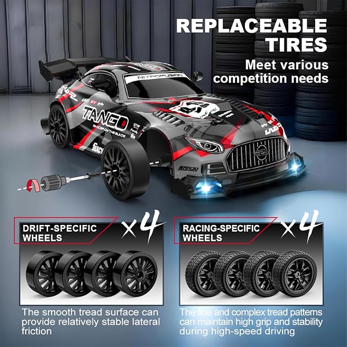 1:24 Scale RC Drift Car 4WD 2.4GHz High Speed Racing Sport Toy Car with LED Lights Racing and Drift Wheels (E83-Red)