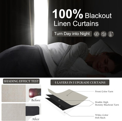 Skiennix 100% Blackout Curtains - 84 Inch Length, Thermal Insulated, Natural Ivory | 2 Panels Set for Bedroom & Living Room