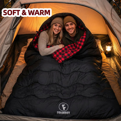 FORINBUY 0 Degree Flannel Double Sleeping Bag for Adults, Couples or Family - Winter Queen Size Waterproof & Warm 2-Person Sleeping Bag for Cold Weather Camping, RV Travel