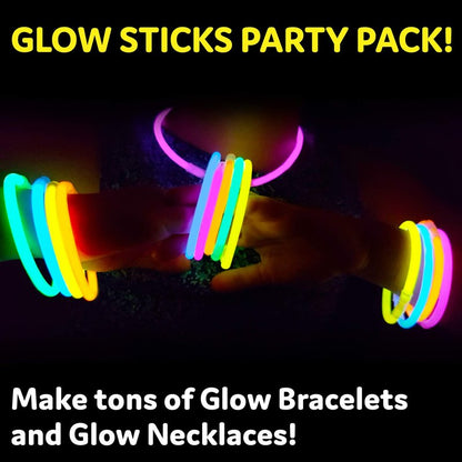PartySticks Ultra Bright Glow Sticks Bulk Party Supplies 400 Pack - 8" Glow in the Dark Light Up Halloween Party Favors, Glow Decorations, Neon Party Necklaces and Bracelets with Connectors
