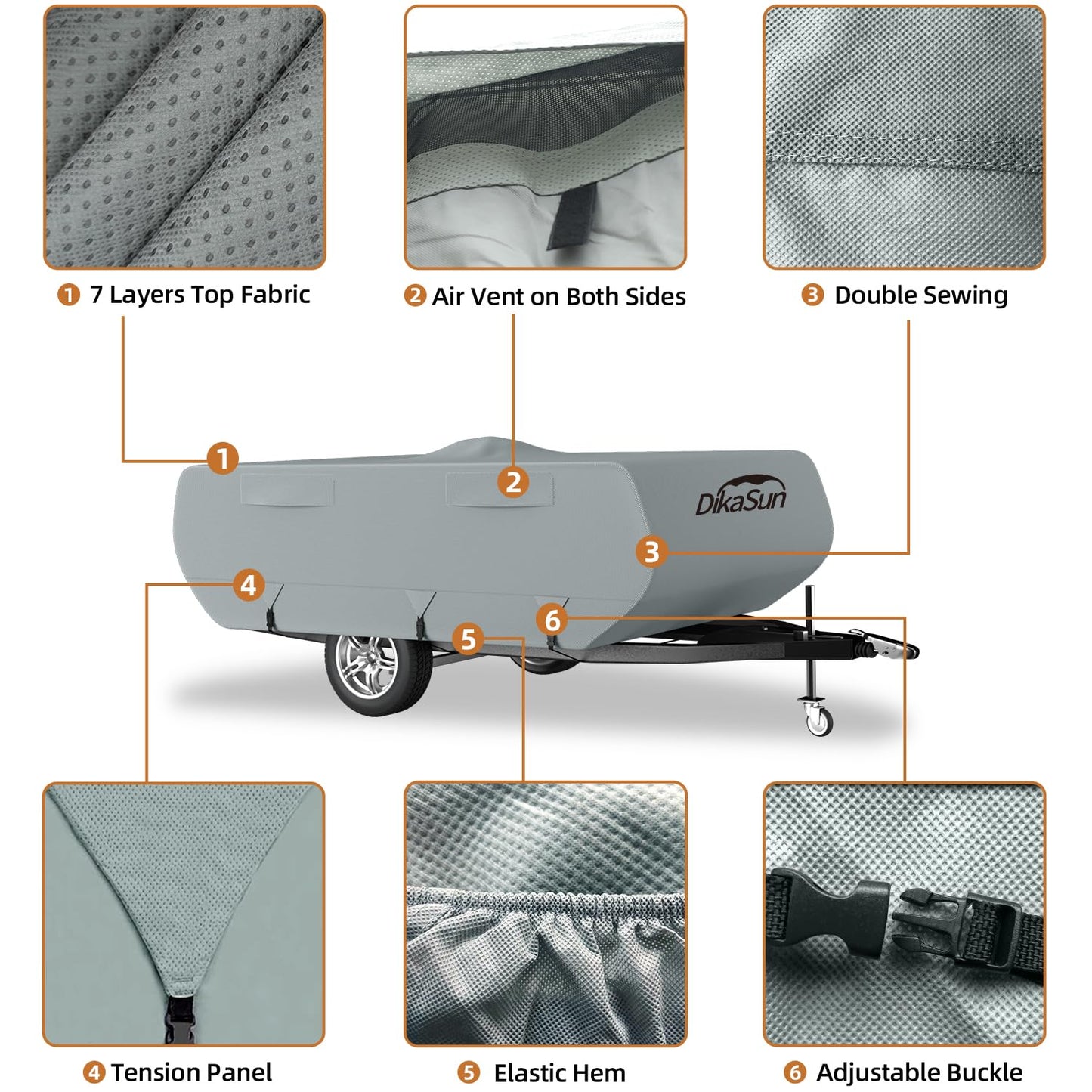DikaSun Pop Up Camper Cover 10'-12', 7 Layers Waterproof Pop-up Tent Trailer Cover Anti-UV Folding Camper RV Cover for Motor Home