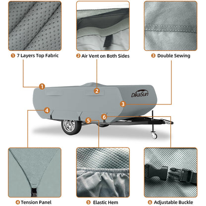 DikaSun Pop Up Camper Cover 10'-12', 7 Layers Waterproof Pop-up Tent Trailer Cover Anti-UV Folding Camper RV Cover for Motor Home