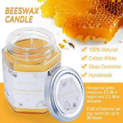 Olorvela Jar Beeswax Candles-100% Natural Pure Beeswax Candles,5oz Unscented Beeswa Candle,Up to 30 Hours Burn Time, Bees Wax Candles for Decor,Party,Christmas 1 Pack