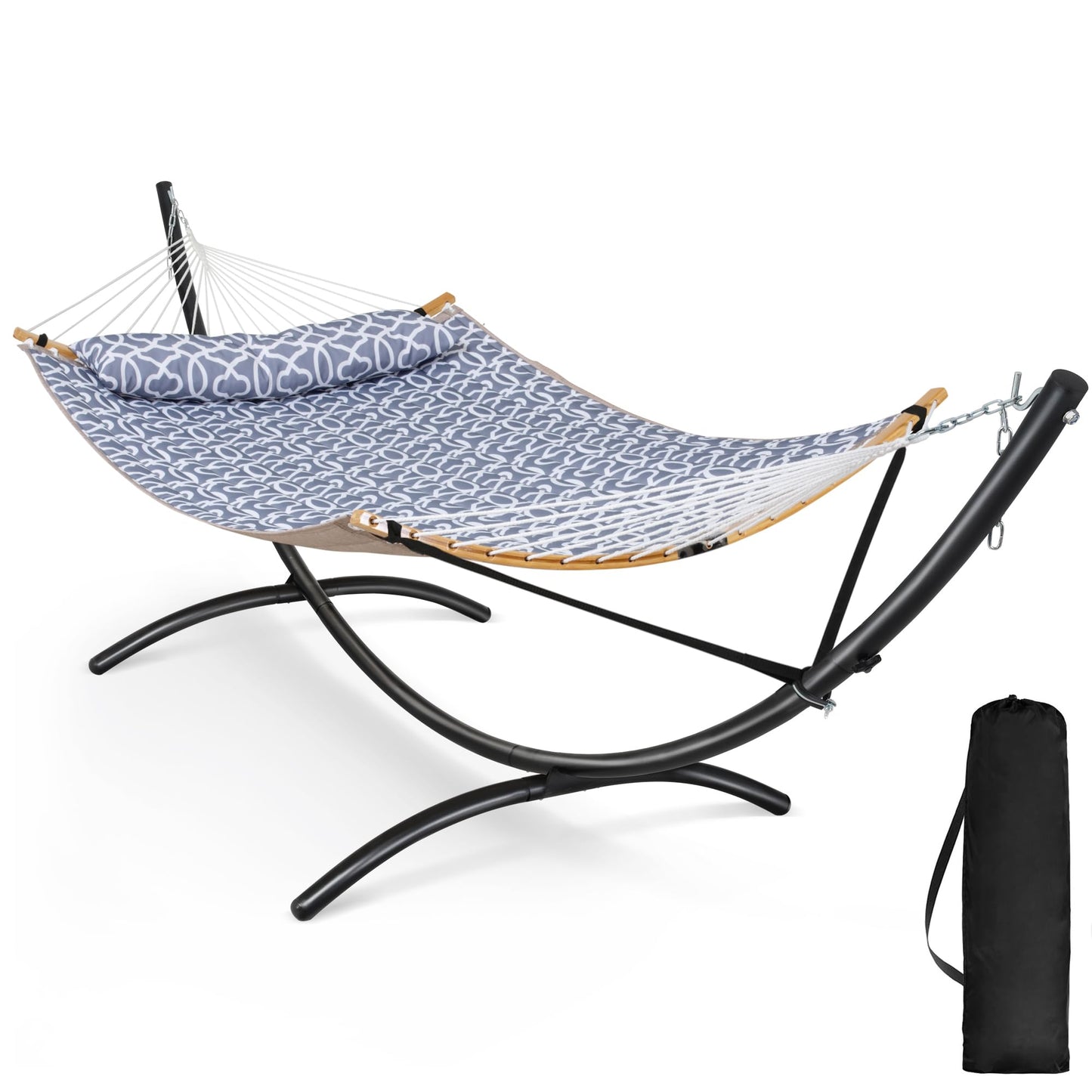 SUNCREAT Portable Outdoor Hammock with Stand, Double Hammock with Stand for Outside, Patent Pending, Gray