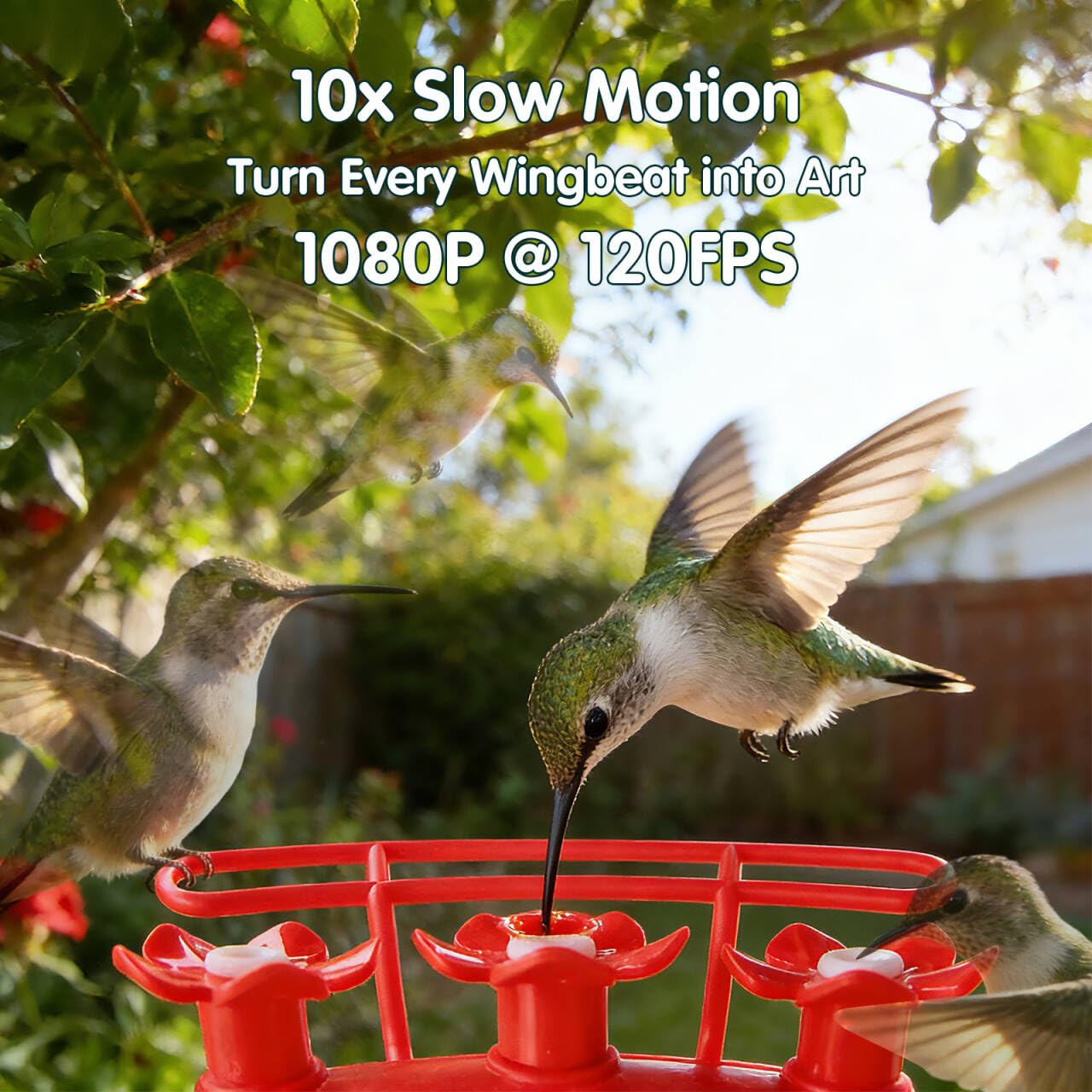 Humbirdy Hummingbird Feeder with Camera, 4K Ultra HD Video at 30fps, 10x Slow-Motion at 120fps,1.9in Closer Focus, No Subscription,Leak Proof, Ant Moat,Solar Powered, 2.4G&5G Wi-Fi,Bird Lover Gift