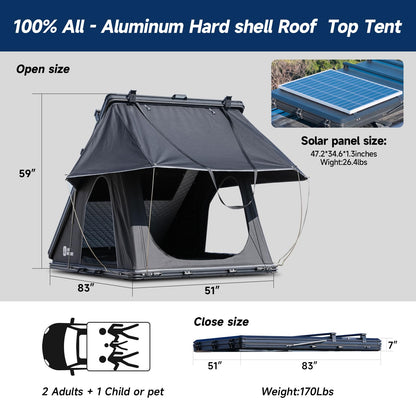 Rooftop Tent Hard Shell,Solar Panel Roof top Tent Hardshell, pop up Rooftop Camping for Jeep Truck Car SUV Van Wrangler.