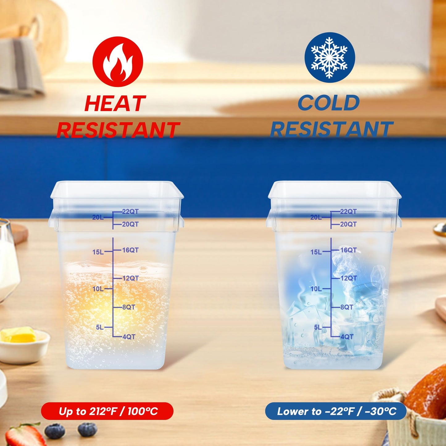 STEELUS 4 Pack 22 Quart Food Storage Containers with Lids, Polycarbonate Square Commercial Food Containers, NSF, Clear, New Version