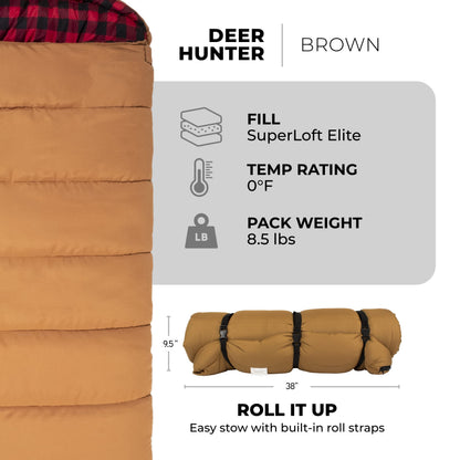 Teton 0F Degree Deer Hunter Sleeping Bag. Warm and Comfortable Camping Sleeping Bags, Teton Tough Canvas Shell for Camping, Hunting, and Cold Weather, Brown
