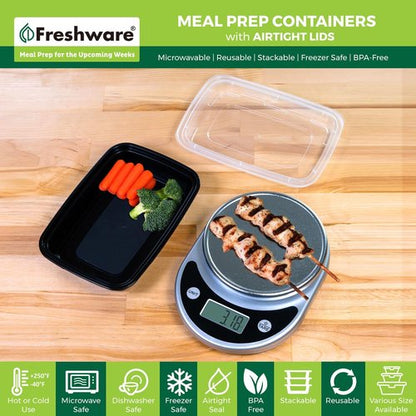 Freshware Meal Prep Containers - 50 Pack | 1 Compartment Food Storage, BPA Free, Stackable, 24 oz
