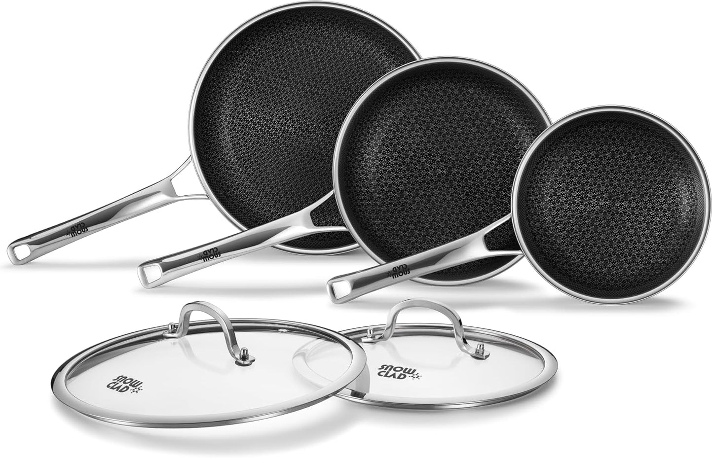 OATOFP Non Stick Frying Pans Set with Lids, Hybrid Skillet Set Nonstick (8+10+12inch), Pans for cooking, PFOA Free Stainless Steel Kitchen set, Dishwasher and Oven-Safe Cookware Sets