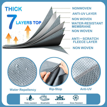 Travel Trailer RV Cover Fits Camper Cover, 7 Layers Heavy Duty RV & Trailer Cover, Toy Hauler Cover with Tongue Jack Cover Extra Windproof Straps Gutter Covers (24-27FT)