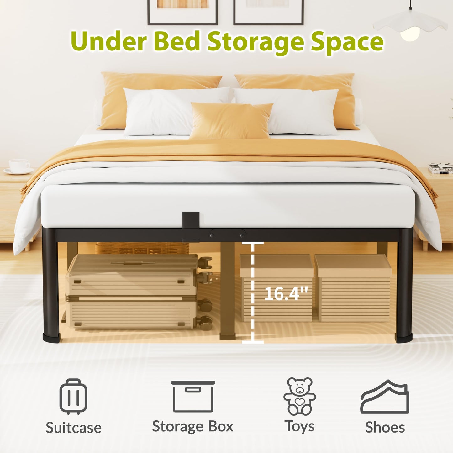Superay 18 Inch King Size Metal Platform Bed Frame with Round Corners, Storage Space Under High Bed Frame-Heavy Duty Steel Slats Support, Noise Free - Easy Assembly - No Box Spring Needed