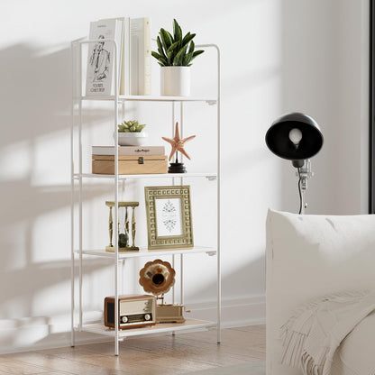Crofy No Assembly Folding Bookshelf for Living Room, 4 Tier White Collapsible Book Shelf for Home Office, Portable Bookcase Storage Organizer