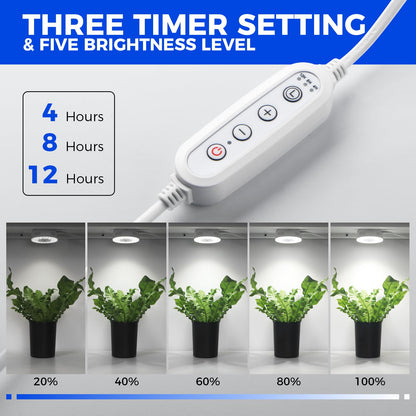 Barrina Grow Light OG09, Full Spectrum, 5000K, 18W (2 x 9W), 2 Packs with Timer, Magnetic & Linkable, 5 Levels Dimm