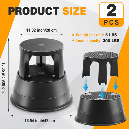 Briwooody 2 Pack Rolling Step Stool with Wheels Non-Slip Platform Retractable Portable Stool Max Load 330 Lbs for Kitchen Home Bathroom Office Library Garage