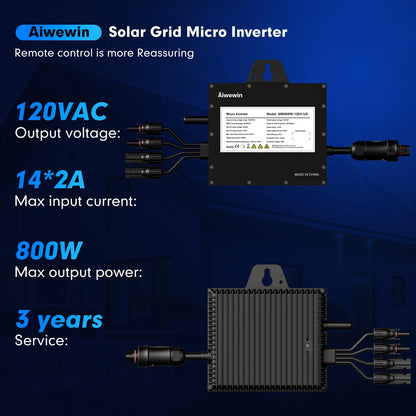 Solar Grid Tie Micro Inverter 800W, SMI800W 120V AC Grid-Tied Output with WiFi Smart App Tracking, 96% Efficiency Pure Sine Wave Inverter for Family Residence, Home & Small Business Energy Saving