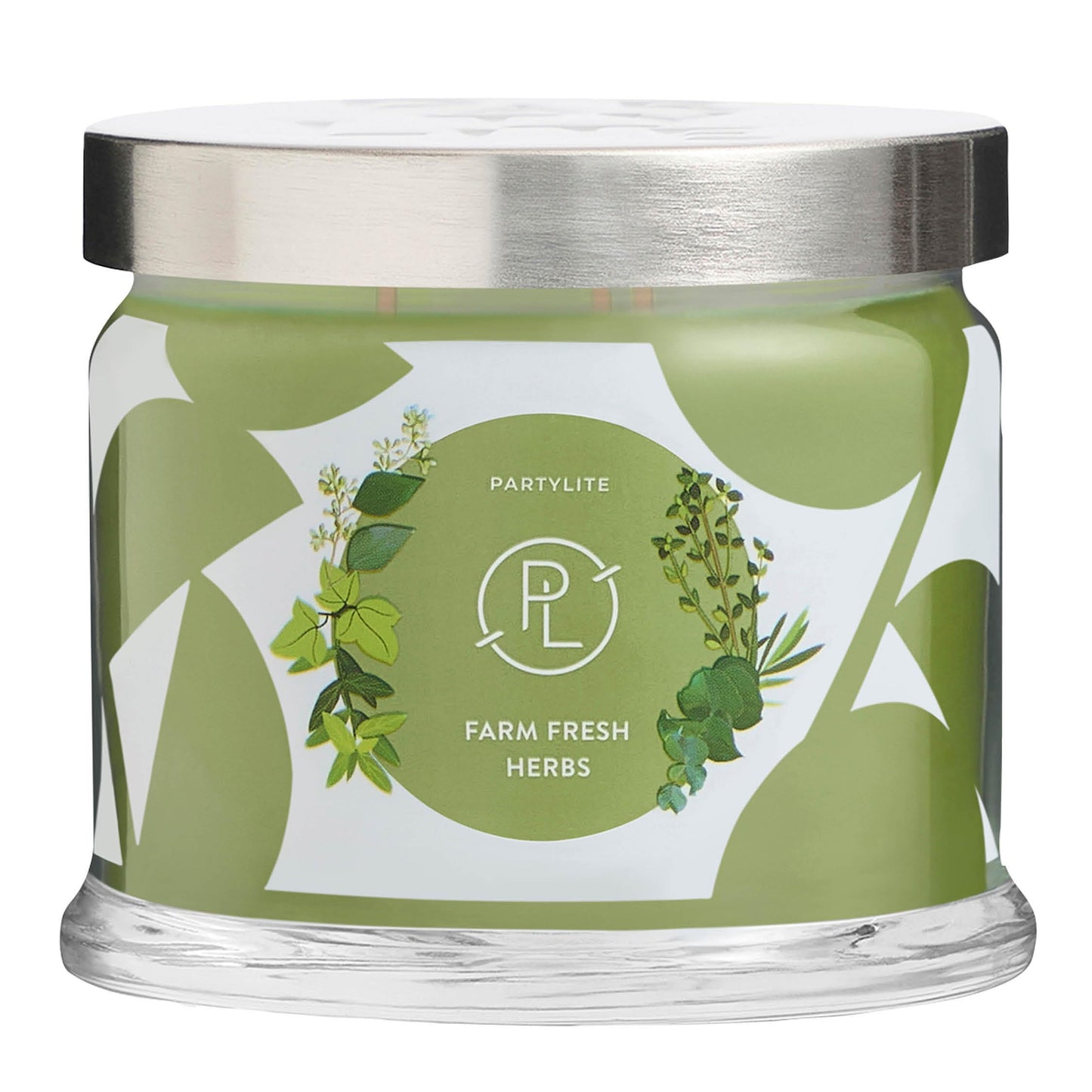 PartyLite Farm Fresh Herbs Scented, Notes of Eucalyptus, Thyme, Garden Mint, Cedarwood & Patchouli, 13.2oz 3-Wick Jar Candle, 45 Hour Burn Time, Luxurious Fragrance, Ideal for Gifting