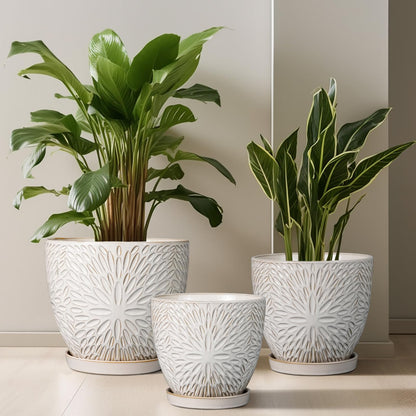 G EPGardening 8 Inch Ceramic Plant Pot with Drainage Hole and Saucer Round Planter Pot for Indoor Outdoor Plants Modern Large Flower Pot White