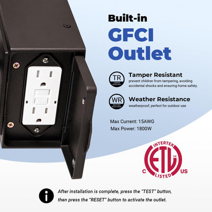 OPAXIS Wall Mount Exterior Lighting Fixture with Motion Sensor, GFCI Outlet, Aluminum, 1-Pack, Oil Rubbed Bronze Gold Trim, Model P81611