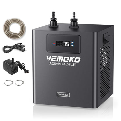 VEMOKO Aquarium Chiller 79 GAL - Water Chiller for Aquarium 1/3 HP Energy Efficient Fish Tank Water Chiller for Axolotl, Coral, Jellyfish, Freshwater & Saltwater Quiet Cold Plunge Chiller 300L