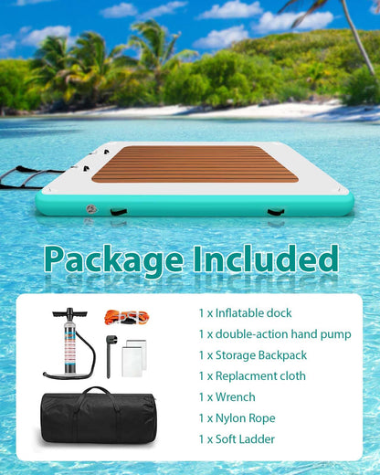 WUHUWOO Inflatable Floating Dock 10 * 6FT Inflatable Platform for Lake Sea Swimming Pool Water Boat Raft Island Floats with Storage Bag