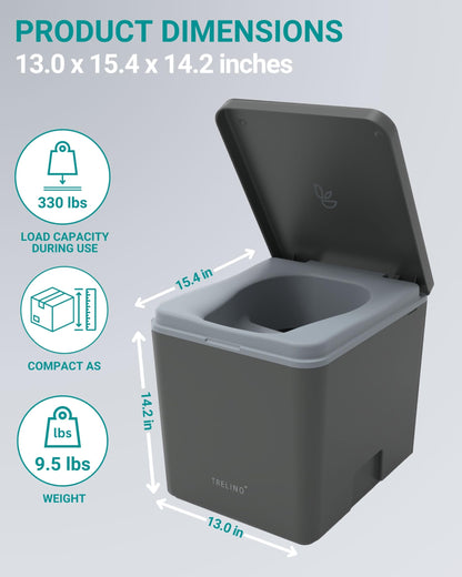 TRELINO Composting Toilet Evo M Gray, Portable Toilet for Camping & Outdoor, Odorless, 1.3 gal & 2.1 gal Capacity, 13 x 15.4 x 14.2 inches