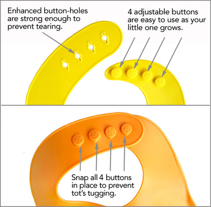 YMCF Products 2-Pack Waterproof Silicone Baby Bib Lightweight Comfortable Easy-Wipe Clean (Orange/Yellow, Small)