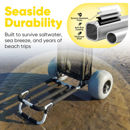 Sekey Beach Wagon with 12" Big Wheels for Sand, Heavy Duty Collapsible Beach Cart with Balloon Tires, Foldable Utility Sand Wagon for Outdoor Camping, Fishing & Groceries.Black