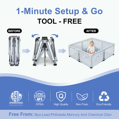Foldable Baby Playpen with Detachable Thicken Mat, 59X71 in Foldable playpen for Babies and Toddlers, Indoor&Outdoor Portable palypen. Quick Installation&Quick Folding Baby Play Pen