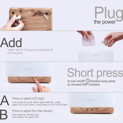 ASAKUKI 700 ml Premium Essential Oil Diffuser, 5 in 1 Ultrasonic Aromatherapy Fragrant Oil Vaporizer Humidifier, Timer and Auto-Off Safety Switch, 7 LED Light Colors