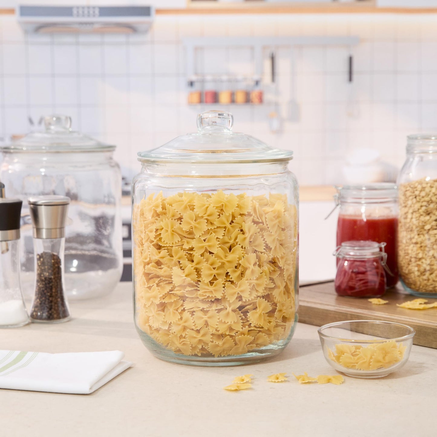 Restaurantware Glass Jar - 4 Count - Vetri 2 Gallon Glass Storage Jar, With Lid, Clear, Dishwasher-Safe - Storage Container For Flour, Coffee Beans, Kitchen Organization