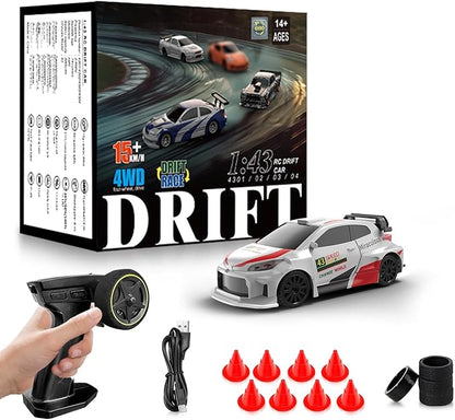 RC Drift car 1/43 Mini Rc Drift car with Gyroscope 2.4GHz Full Proportional Remote control Cars 4WD High Speed Racing with Lights Racing Tires Model Cars Gift for Adults Kids Boys Girls