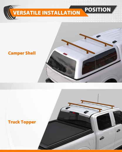 MELIPRON 60" Truck Topper Roof Rack for Pickup Truck Cap, Heavy Duty Aluminum Camper Shell Ladder Rack for Kayak/Canoe, 500lbs, Drilling Required