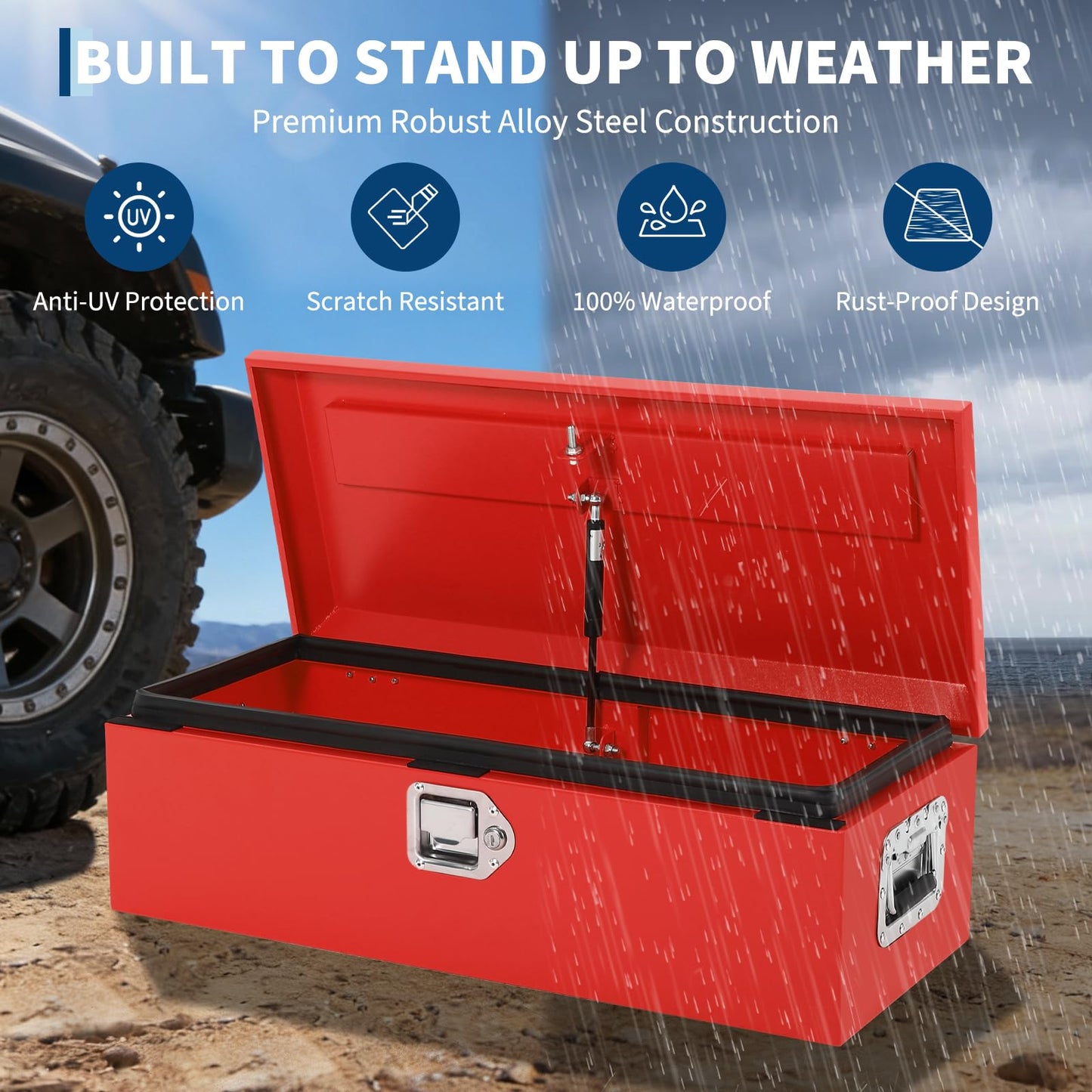 Heavy Duty Steel Metal Tool Box 20x12 Inch for Truck Bed | All-Steel Storage Chest with Lock | Weatherproof & Secure | Fits Full-Size Pickup, RV, Trailer | Industrial-Strength Cross-Bed