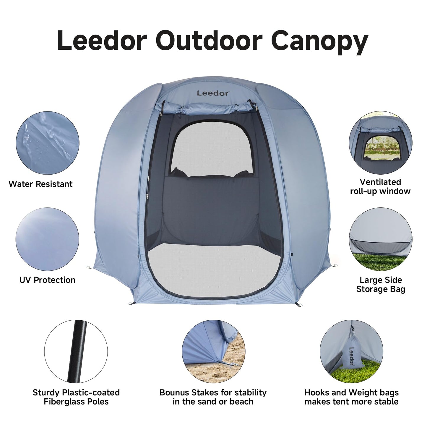 Leedor® Screened Camping Tent, 10x10ft Pop Up Design 4-6 Person Weatherproof Screen House Tent Waterproof Fabric and Breathable Roll-Up Mesh Doors Windows for Backyard, Picnic, Party