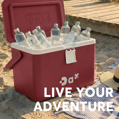 DA 12/26 Quart Small Portable Hard Cooler Ice Chest with Carry Handle, Keep Cool Up to 72 Hours, Lightweight Insulated Cooler for Lunch, Picnics, Camping, Travel (26QT Burgundy)