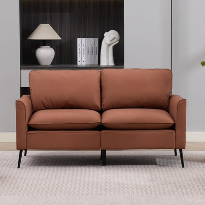 KEIKI Faux Leather Loveseat, Mid Century Modern Comfy Sofa Couch, Mini Deep Seat 2-Seater Settee Loveseat Couches for Office Living Room Bedroom Apartment Dorm Small Space, Brown