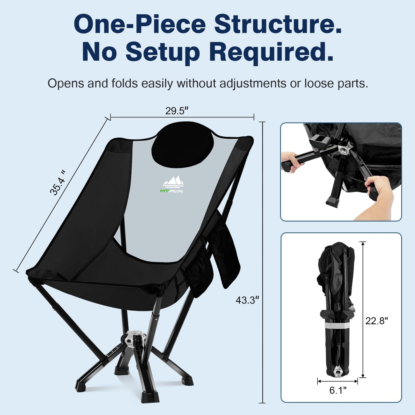 MTRVR Utility-Grade High-Back Folding Chair — Stable One-Piece Structure, Extended Back Support for Longer Sitting, Reinforced Aluminum Frame, Portable Chair for Camping, RV & Outdoor Use