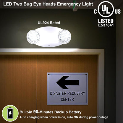 LIT-PaTH LED Emergency Lighting Fixtures with 2 LED Bug Eye Heads and Back Up Batteries- US Standard Exit Light, UL 924 and CEC Qualified, 120/277 Voltage, White, 6-Pack