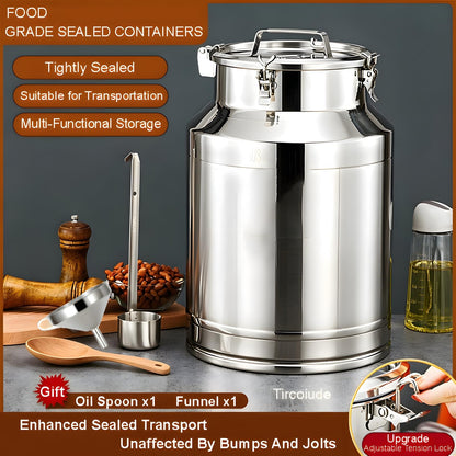 Tircoiude Airtight Stainless Steel Storage Canister 3.9 Gal 304 Food Grade Metal Storage Container with Seal Clamp, Stainless Steel Milk Can for Dry Food, Flour, Cooking Oil & Home Brewing Wine 15L