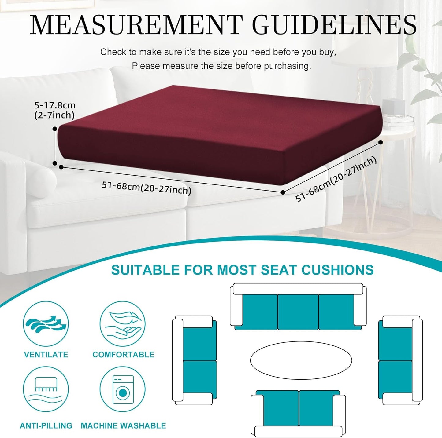 Skiennix 14 Pcs Stretch Patio Cushion Covers - Washable & Reusable Outdoor Sofa Slipcovers | Wine Red