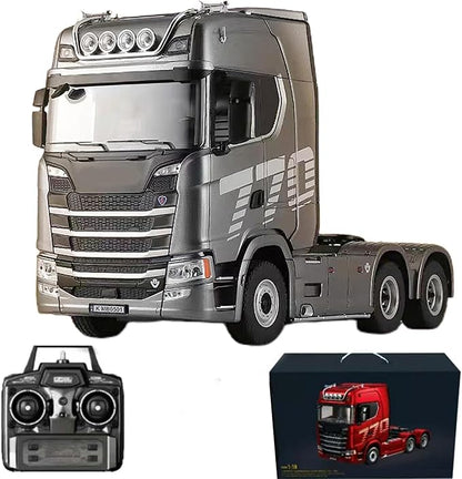 19Channels 770S Hobby RC Tractor Truck Toys 1/18 Scale Light Sound Effects Remote Control Lorry Car Vehicle Trailer for 14y+ Beginners Adults (6-Wheels Grey)