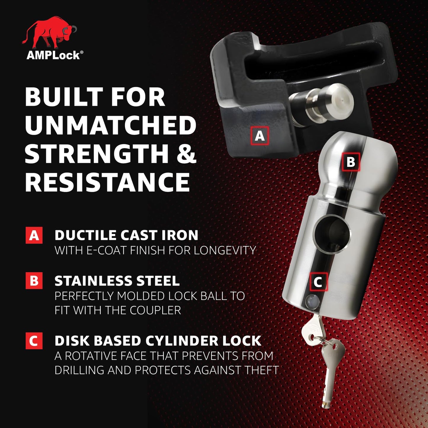 AMPLock U-BRHT2516 2 5/16 Trailer Coupler Lock Titan Weld-On Design Ball Hitch Lock Anti Theft for Boat Trailer RV Camper, Keyed Alike Heavy Duty, Fits 2 5/16 Titan Weld-On Ball Coupler Only