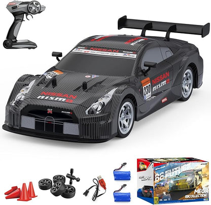 Dollox RC Drift Car 1/16 Scale Remote Control Car 2.4GHz 4WD 30+KM/H High Speed Vehicle with LED Lights Extra Drifting Tires Racing Black Vehicle Toys Birthday Gifts (191AB)