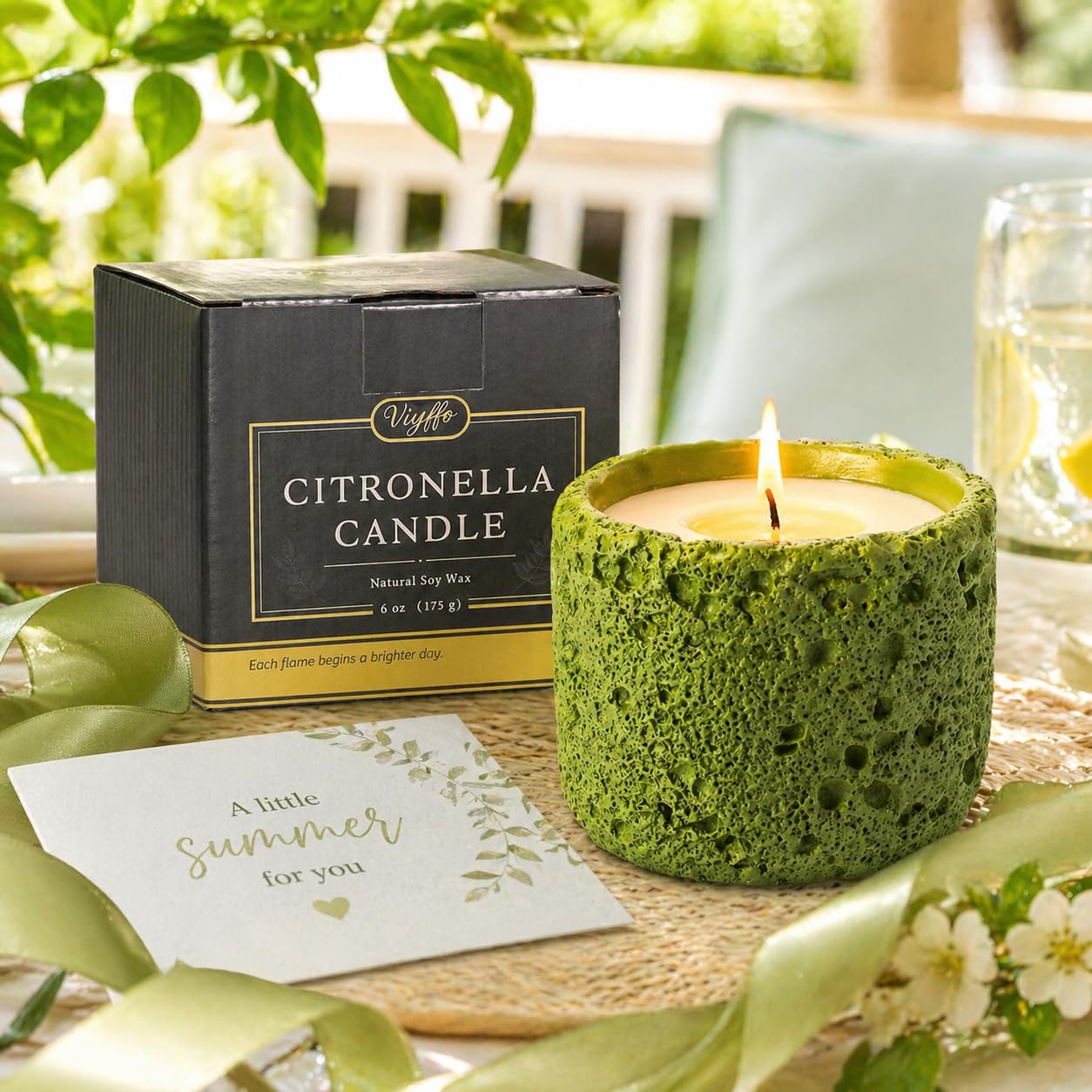 Viyffo 6oz Citronella Candle Outdoor, Small Citronella Candle Indoor, Candles for Home Scented, Non Toxic Soy, Green Ceramic Jar for Patio, Backyard Décor & Camping Gift (12+ Hours Burn)