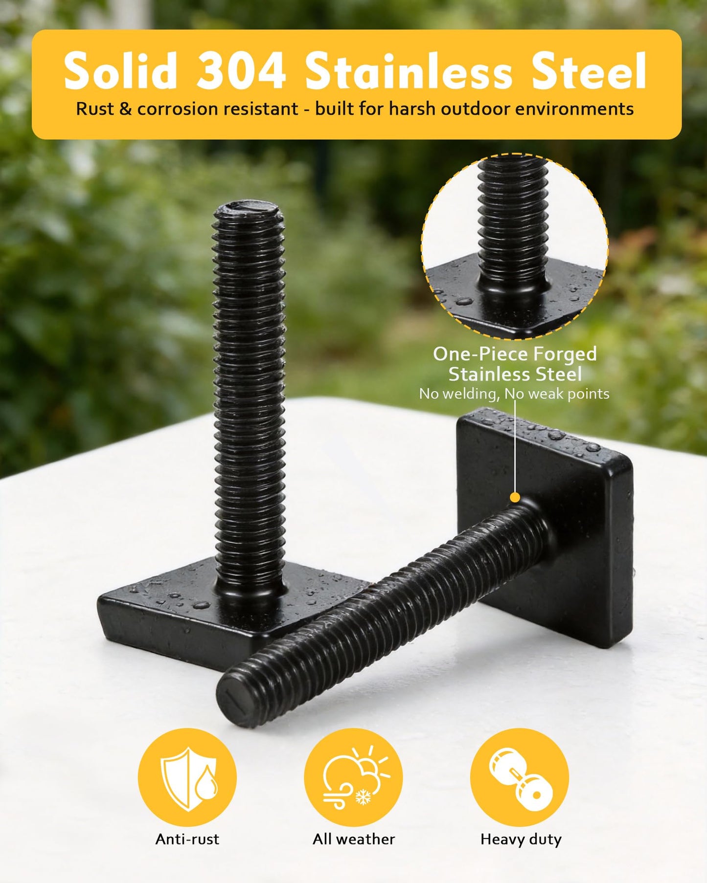 T Slot Bolts for Roof Rack Cross Bars, Platform, Cargo Basket, Stainless Square T Track Bolt Adapter to Secure Bike/Ski/Kayak Rack, Solar Panel, Awning, 4mm Thick