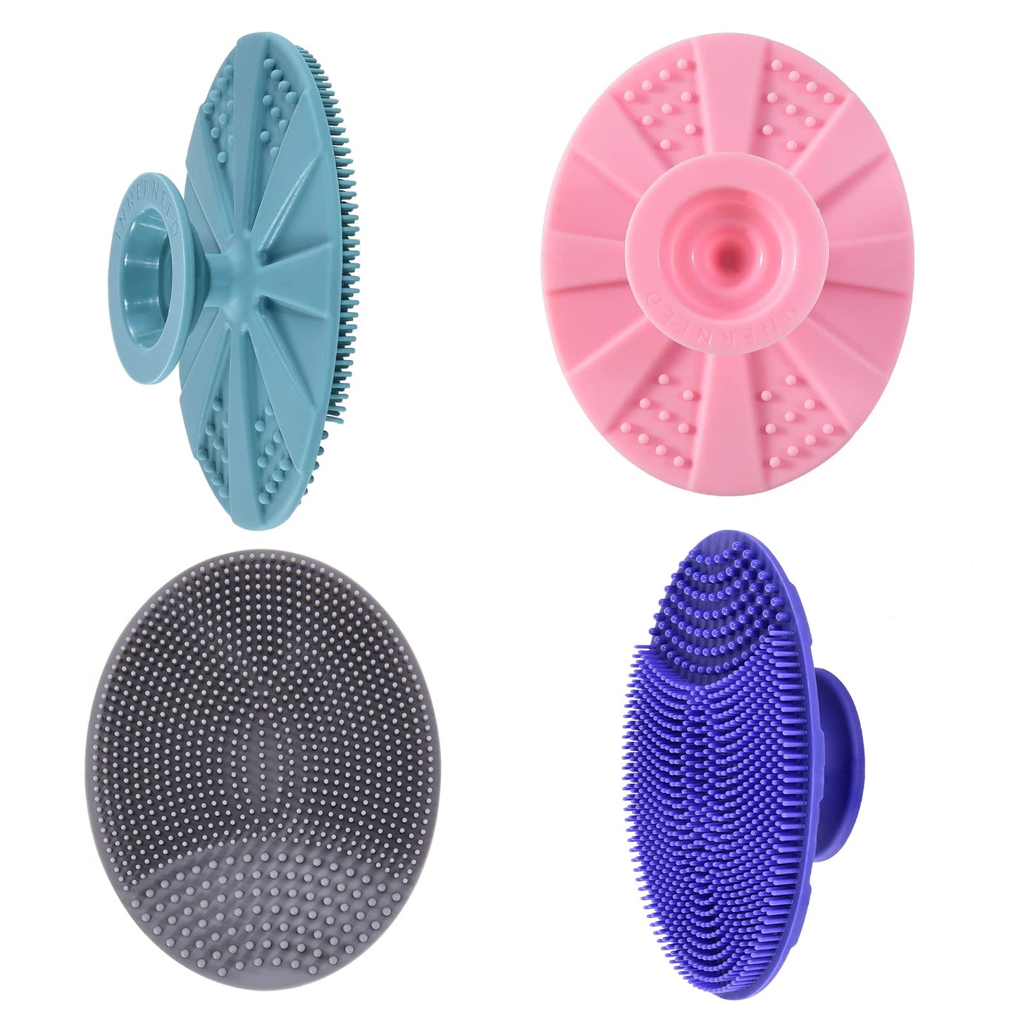 INNERNEED Super Soft Silicone Face Cleanser and Massager Brush Manual Facial Cleansing Scrubber Handheld Wash Pad for Sensitive, Delicate, Dry Skin (Pack of 4)
