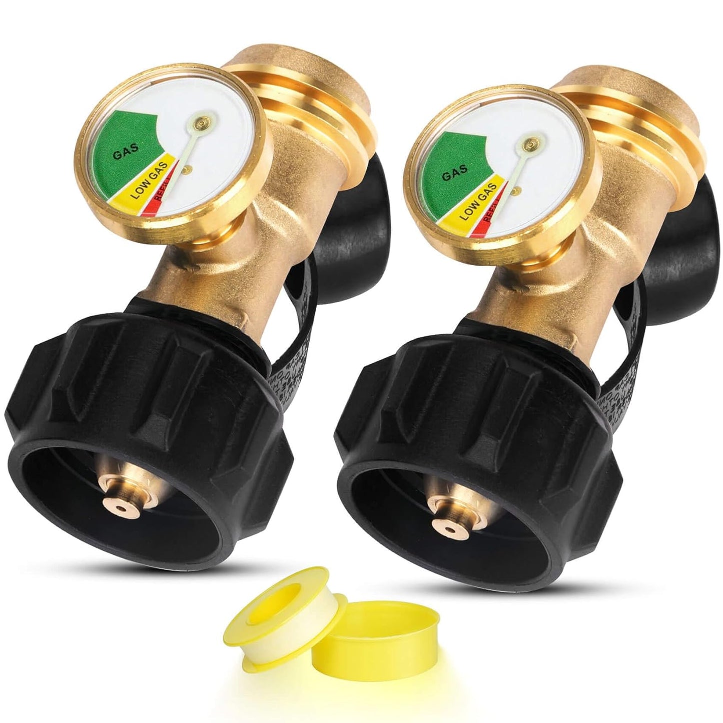Propane Tank Gauge - Level Indicator with Leak Detector for 20lb Tanks | Solid Brass, 2 Pack